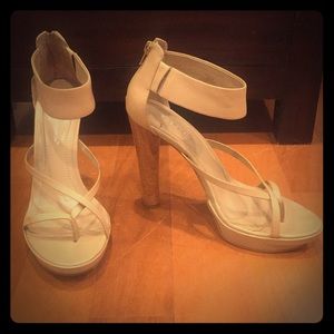 BCBG Tan Wooden Heels